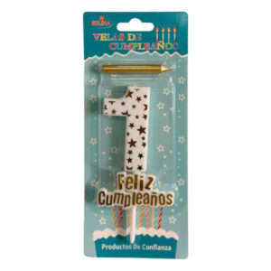 Vela cumpleaños Belina con estrellas doradas N° 1