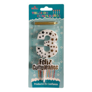 Vela cumpleaños Belina con estrellas doradas N° 3