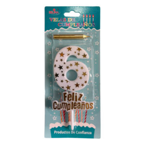 Vela cumpleaños Belina con estrellas doradas N° 6