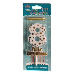 Vela cumpleaños Belina con estrellas doradas N° 8