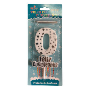 Vela cumpleaños Belina con estrellas plateadas N° 0