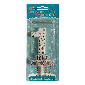 Vela cumpleaños Belina con estrellas plateadas N° 1
