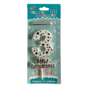Vela cumpleaños Belina con estrellas plateadas N° 3