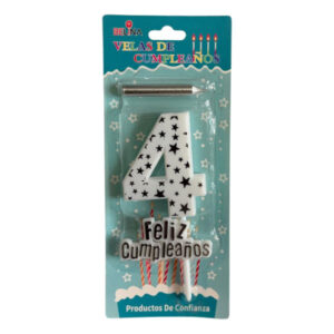 Vela cumpleaños Belina con estrellas plateadas N° 4