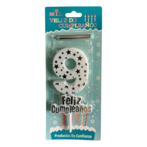 Vela cumpleaños Belina con estrellas plateadas N° 9