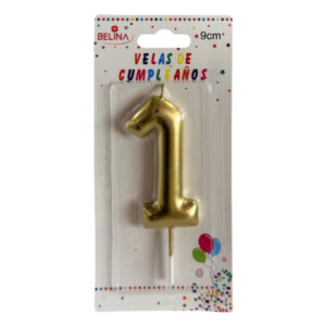 Vela cumpleaños Belina 9cm dorado N° 1