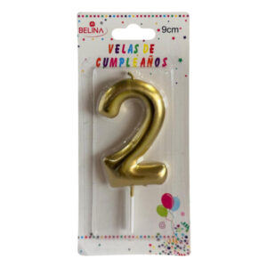 Vela cumpleaños Belina 9cm dorado N° 2