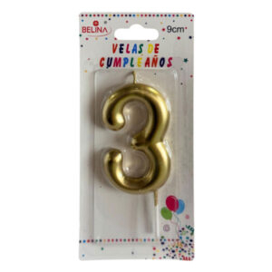 Vela cumpleaños Belina 9cm dorado N° 3