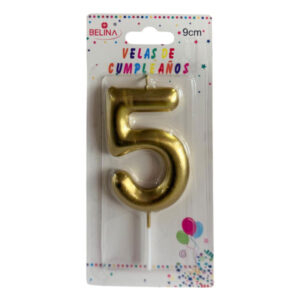 Vela cumpleaños Belina 9cm dorado N° 5