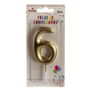 Vela cumpleaños Belina 9cm dorado N° 6