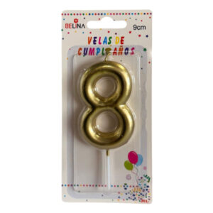 Vela cumpleaños Belina 9cm dorado N° 8