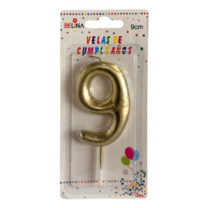 Vela cumpleaños Belina 9cm dorado N° 9