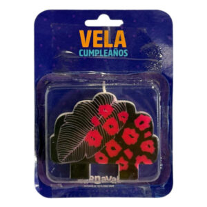 Vela cumpleaños Carnaval diseño negro con hoja blanca y rojo