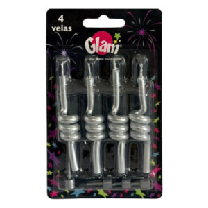 Vela cumpleaños Glam espirales plateadas 4 uds